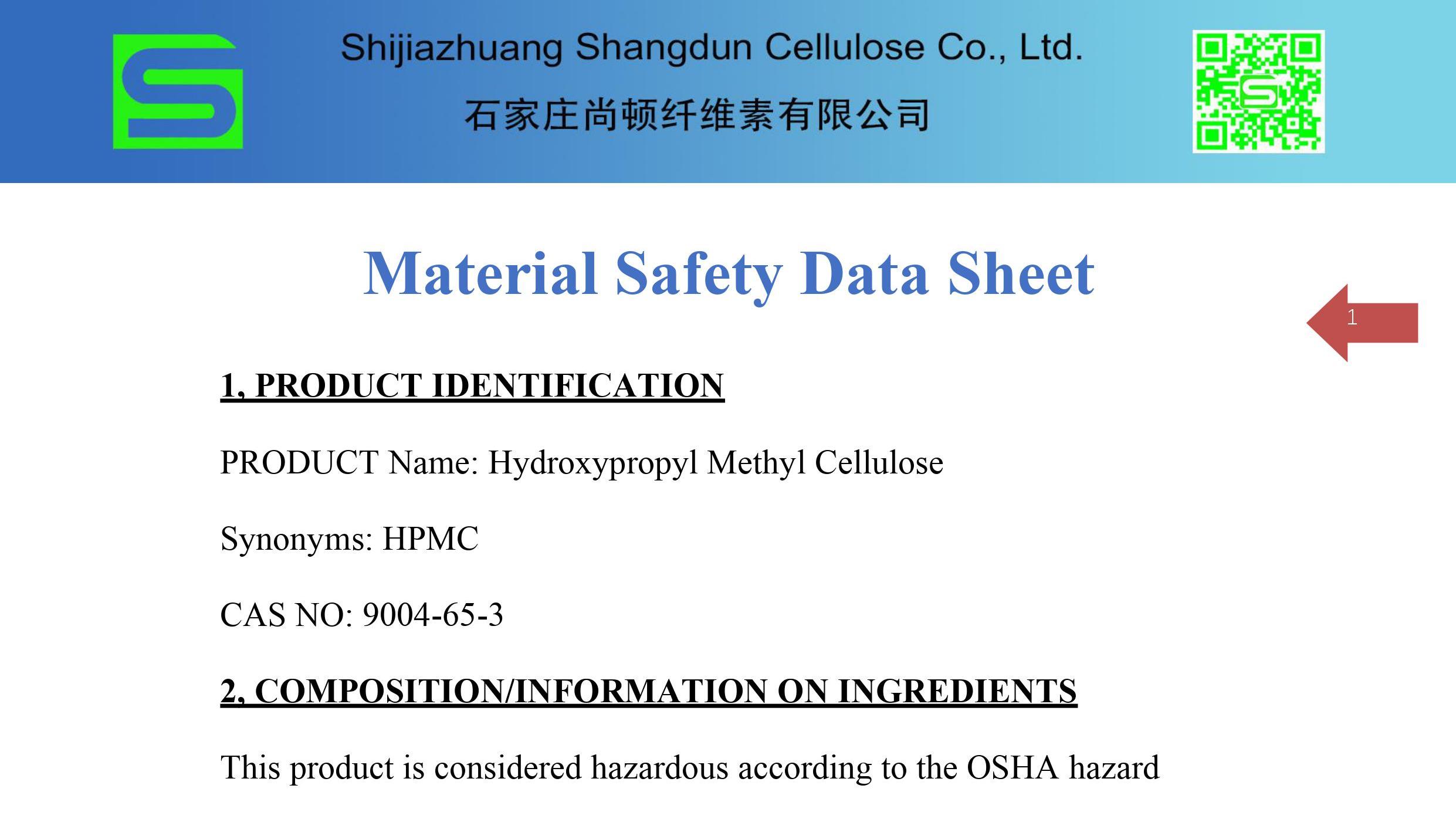 MSDS of hpmc from Shangdun Cellulose